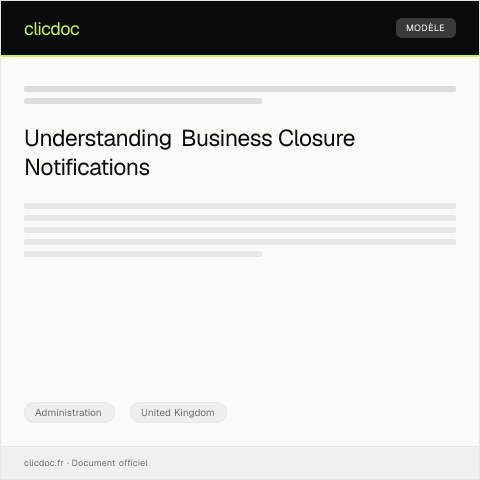 Document preview: Notification of Business Closure or Dissolution — Administration, United Kingdom