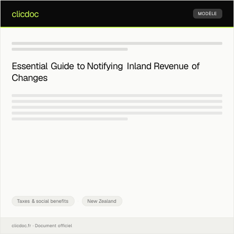 Document preview: Notification of Change in Income or Employment Status — Taxes & social benefits, New Zealand