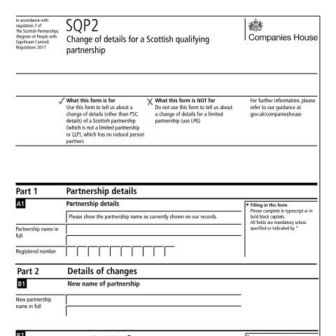 Document preview: Give notice of a change of details for a Scottish qualifying partnership (SQP2) — Companies House, United Kingdom
