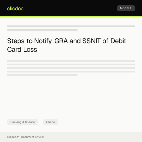 Document preview: Notification of Debit Card Loss — Banking & finance, Ghana
