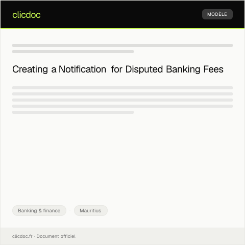 Document preview: Notification of Disputed Banking Charges — Banking & finance, Mauritius