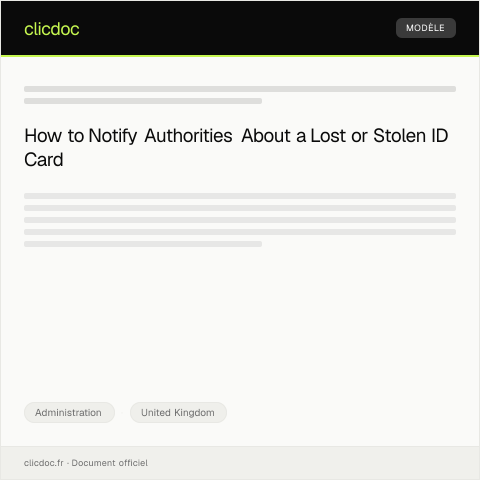 Document preview: Notification of Lost or Stolen ID Card — Administration, United Kingdom