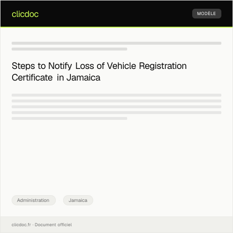 Document preview: Notification of Lost Vehicle Registration Certificate — Administration, Jamaica