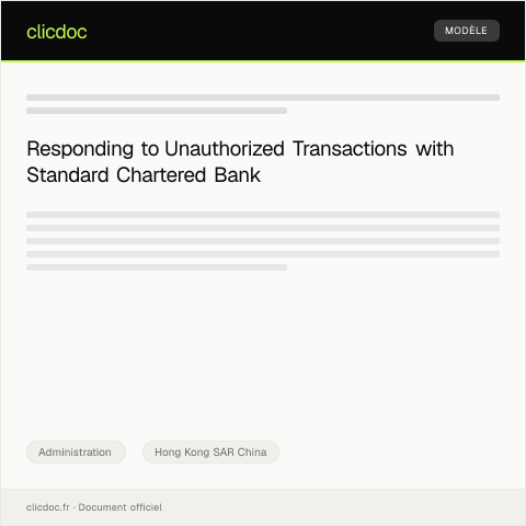 Document preview: Notification of Unauthorized Transaction to Standard Chartered Bank — Administration, Hong Kong SAR China