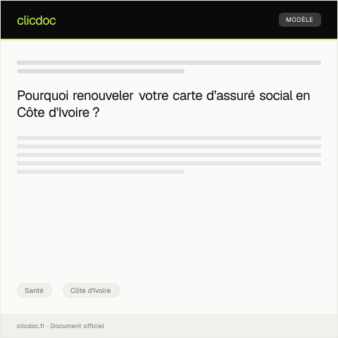 Aperçu du document Notification de renouvellement de carte d’assuré social — Santé, Côte d'Ivoire