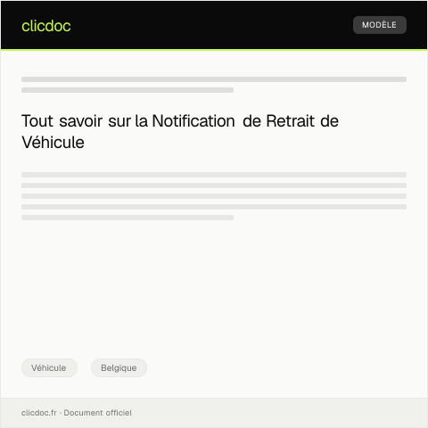 Aperçu du document Notification de retrait de véhicule pour inspection technique — Véhicule, Belgique