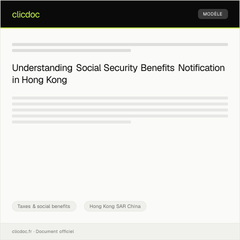 Document preview: Notification of Social Security Benefits / 社會保障福利通知 — Taxes & social benefits, Hong Kong SAR China
