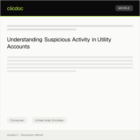 Document preview: Notification of Suspicious Utility Account Activity (إخطار عن نشاط مشبوه في حساب المرافق) — Consumer, United Arab Emirates