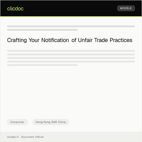 Document preview: Notification of Unfair Trade Practices 通知不公平貿易行為 — Consumer, Hong Kong SAR China