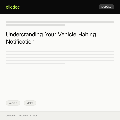 Document preview: Notification of Vehicle Halting or Impoundment — Vehicle, Malta