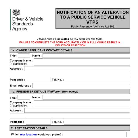 Document preview: Tell DVSA about an alteration to a public service vehicle (PSV) — Driver and Vehicle Standards Agency, United Kingdom