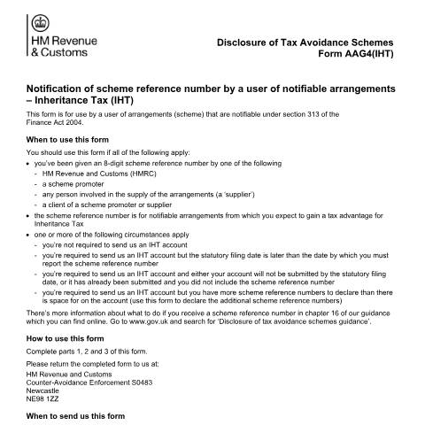 Document preview: Tell HMRC your Inheritance Tax scheme reference number — HM Revenue & Customs, United Kingdom