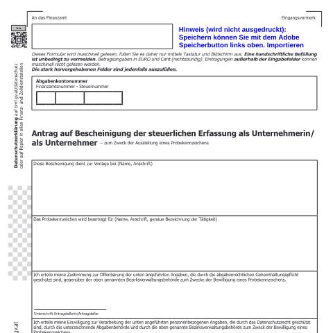 Dokumentvorschau: NOVA5 — Antrag auf Bescheinigung der steuerlichen Erfassung als Unternehmerin/als Unternehmer - zum Zweck der Ausstellung eines Probekennzeichens — Steuern, Österreich (CERFA n°NOVA5)