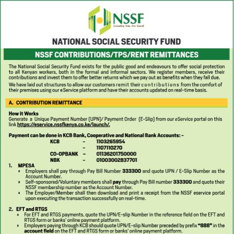 Document preview: NSSF Contributions TPS and Rent Remittances — Document, Kenya (CERFA n°NSSF-Contributions-TPS-and-Rent-Remittances)