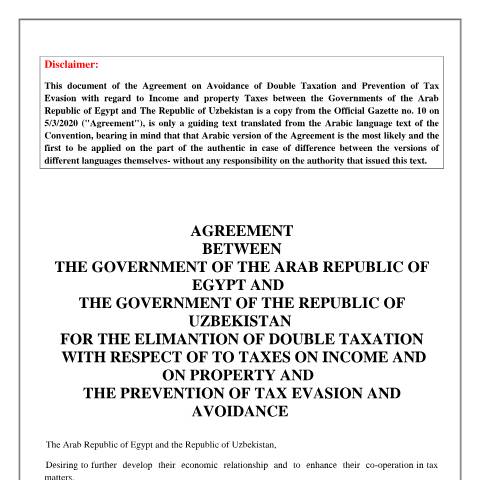 Document preview: uzbekistan — الاتفاقيات الثنائية لتجنب الازدواج الضريبي, مصر (CERFA n°uzbekistan)