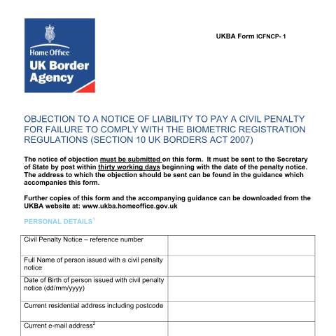 Document preview: Object to fine for not giving biometric information — UK Visas and Immigration, United Kingdom