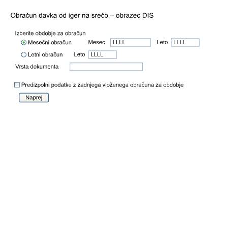 Document preview: Obračun davka od iger na srečo — Igre na srečo, Slovenija (CERFA n°DIS)