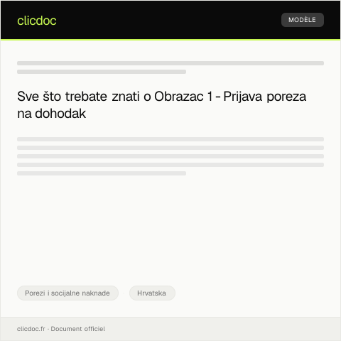 Document preview: Obrazac 1 - Prijava poreza na dohodak — Porezi i socijalne naknade, Hrvatska
