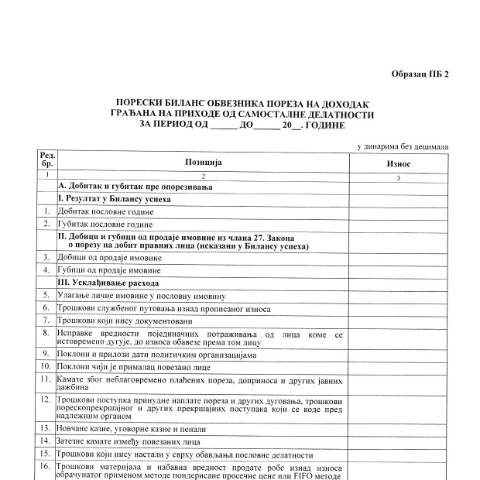 Document preview: Obrazac PB2.pdf — Ostalo, Србија (CERFA n°ObrazacPB2)
