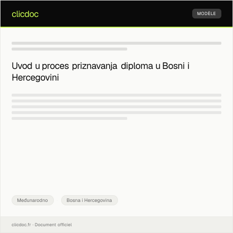 Document preview: Obrazac za međunarodno priznanje diplome — Međunarodno, Bosna i Hercegovina