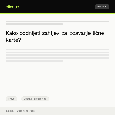 Document preview: Obrazac za podnošenje zahtjeva za izdavanje lične karte — Pravo, Bosna i Hercegovina