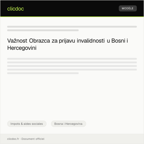 Document preview: Obrazac za prijavu invalidnosti — Impots & aides sociales, Bosna i Hercegovina
