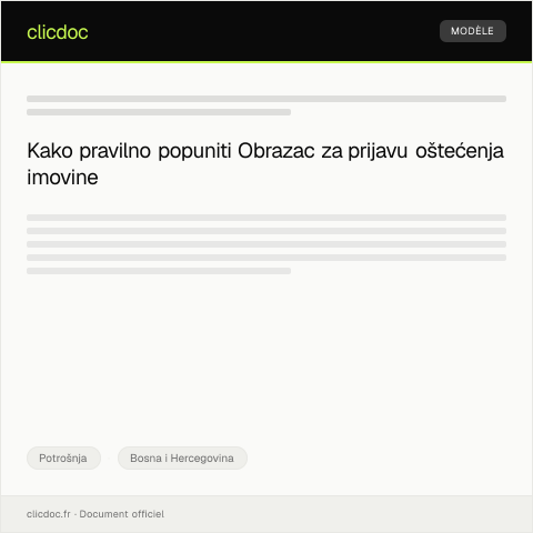 Document preview: Obrazac za prijavu oštećenja imovine — Potrošnja, Bosna i Hercegovina