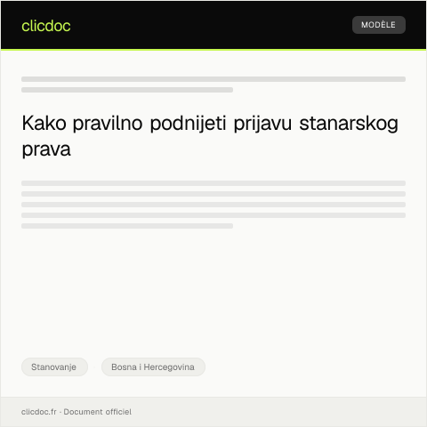 Document preview: Obrazac za prijavu stanarskog prava — Stanovanje, Bosna i Hercegovina