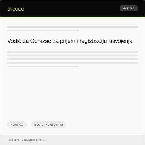 Document preview: Obrazac za prijem i registraciju usvojenja — Porodica, Bosna i Hercegovina