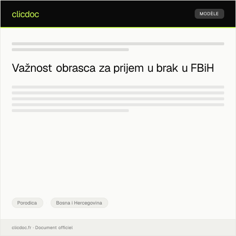 Document preview: Obrazac za prijem u brak — Porodica, Bosna i Hercegovina