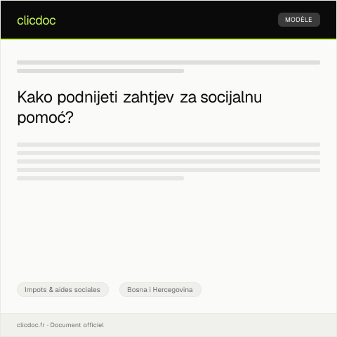 Document preview: Obrazac za podnošenje zahtjeva za socijalnu pomoć — Impots & aides sociales, Bosna i Hercegovina