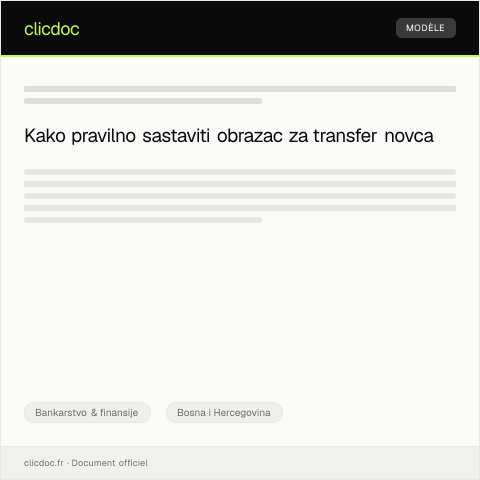 Document preview: Obrazac za transfer novca — Bankarstvo & finansije, Bosna i Hercegovina