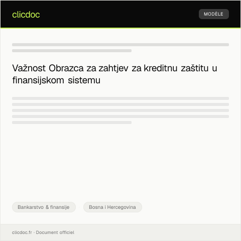 Document preview: Obrazac za zahtjev za kreditnu zaštitu — Bankarstvo & finansije, Bosna i Hercegovina