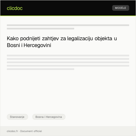 Document preview: Obrazac za zahtjev za legalizaciju objekta — Stanovanje, Bosna i Hercegovina