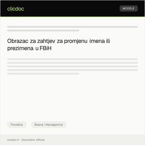 Document preview: Obrazac za zahtjev za promjenu imena ili prezimena — Porodica, Bosna i Hercegovina