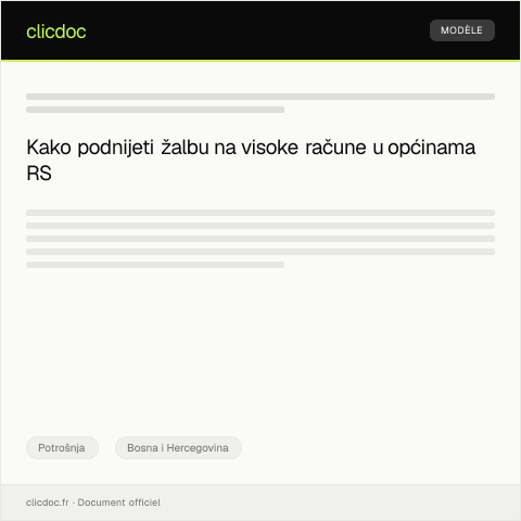 Document preview: Obrazac za žalbu na visoke račune za potrošače u općinama u RS — Potrošnja, Bosna i Hercegovina