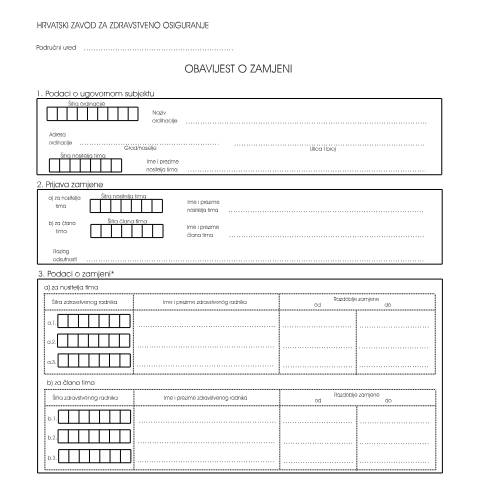 Document preview: ZamjenaDrSe1 — Zdravstveno (sante), Hrvatska (CERFA n°ZamjenaDrSe1)