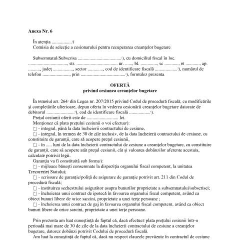 Document preview: Ofertă privind cesiunea creanțelor bugetare (OPANAF 1940/2023) — Documente emise, România (CERFA n°A6_OPANAF_1940_2023)
