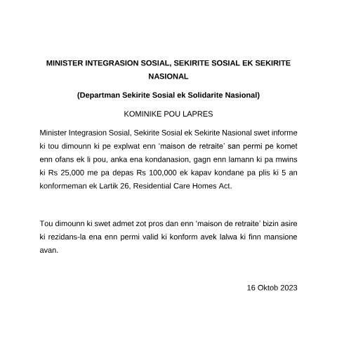 Document preview: Annex C- Kominike Pou Lapres (Creole) — Document, Mauritius (CERFA n°Annex-C-Kominike-Pou-Lapres-Creole)