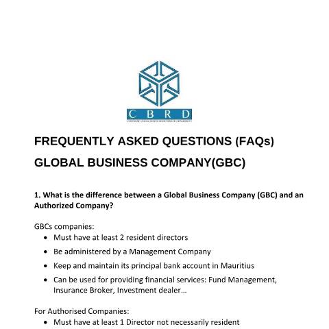 Document preview: FAQs_Global_Business_Company — Guide, Mauritius (CERFA n°FAQs_Global_Business_Company)