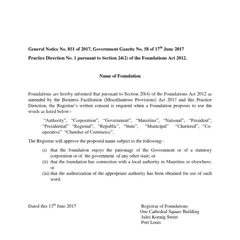 Document preview: GENERAL NOTICE NO. 851 OF 2017, GOVERNMENT GAZETTE NO. 58 OF 17TH JUNE 2017 — Document, Mauritius (CERFA n°GENERAL-NOTICE-NO.-851-OF-2017-GOVERNMENT-GAZETTE-NO.-58-OF-17TH-JUNE-2017)