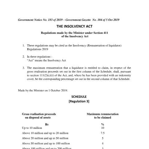 Document preview: Reg for Remun of Liquidator and Receiver according GN 183 and 184 of 2019 and — Document, Mauritius (CERFA n°Reg-for-Remun-of-Liquidator-and-Receiver-according-GN-183-and-184-of-2019-and-)