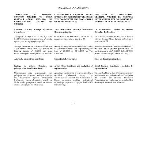 Document preview: commissioner general rules determining the conditions and modalities of representation tax advisors — Document, Rwanda (CERFA n°commissioner_general_rules_determining_the_conditions_and_modalities_of_representation__tax_advisors_)
