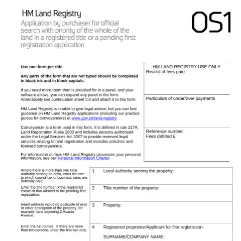 Document preview: Official search with priority: whole title (OS1) — HM Land Registry, United Kingdom