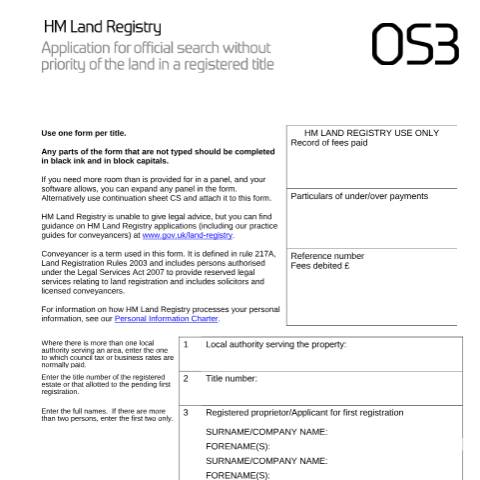 Document preview: Official search without priority (OS3) — HM Land Registry, United Kingdom