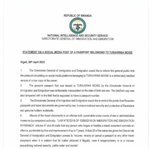 Document preview: statement on social media post 28 april 2023 — Document, Rwanda (CERFA n°statement_on_social_media_post_28_april_2023)