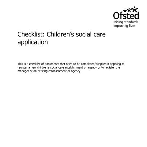 Document preview: Register as a children's social care provider: checklist — Ofsted, United Kingdom