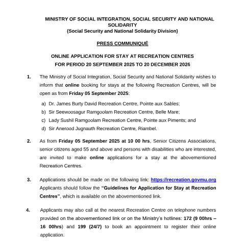 Document preview: Press communique 2025 – 22.08.25 — Notice / Circular, Mauritius (CERFA n°Press-communique-2025-22.08.25)