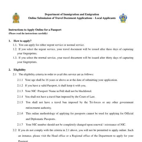 Document preview: Instructions for Online TD Local Applicants english 3.pdf — Sri Lankan Identity Overseas, Sri Lanka