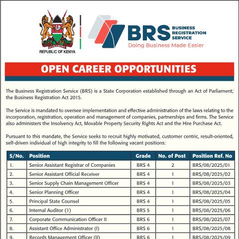 Document preview: OPEN CAREER OPPORTUNITIES 2025 — Document, Kenya (CERFA n°OPEN-CAREER-OPPORTUNITIES-2025)